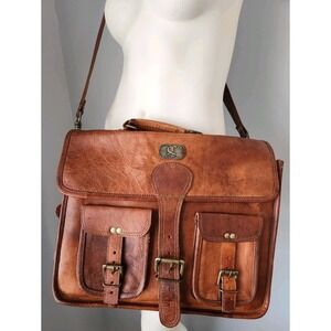 Cuero 16 in Distressed Leather Messenger Bag Laptop Briefcase Crossbody Vintage